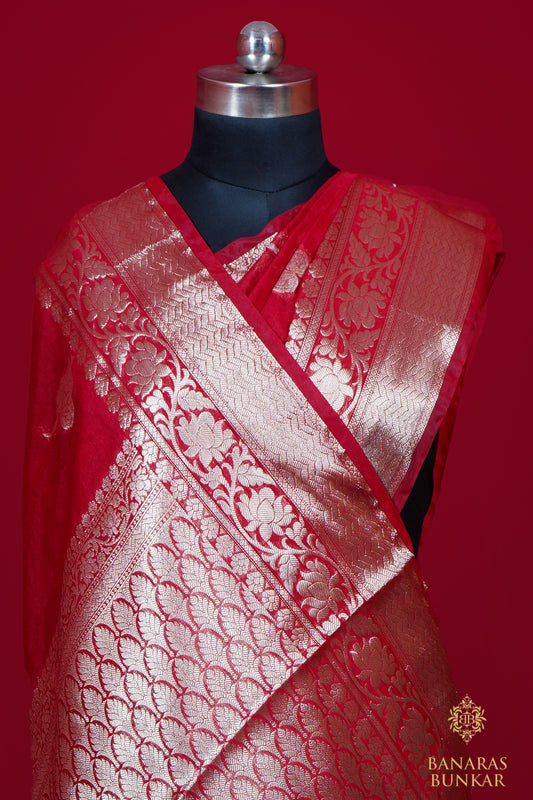 Banarasi Semi Georgette silk saree Leaf Buta & Border Skirt Pattern