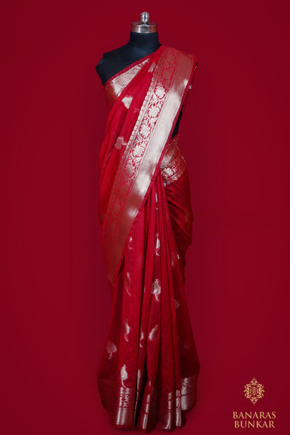 Banarasi Semi Georgette silk saree Leaf Buta & Border Skirt Pattern