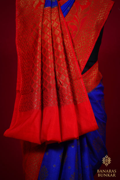 Banarasi Semi Dupion silk saree Buta & Mini Buti with  Skirt Border Pattern