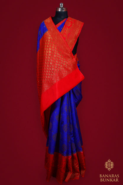 Banarasi Semi Dupion silk saree Buta & Mini Buti with  Skirt Border Pattern