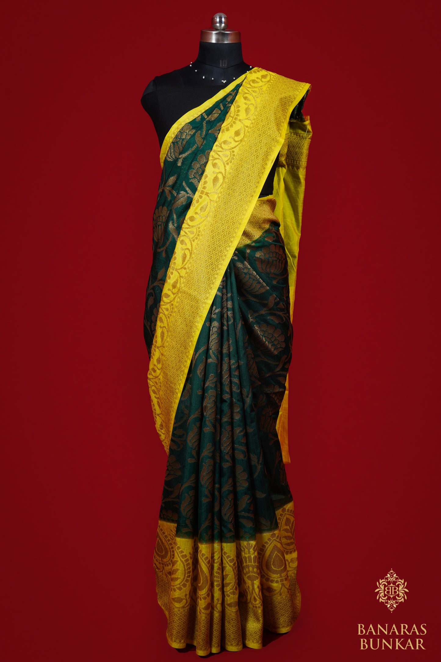 Banarasi Dupion silk Saree Flower Jaal Buta with Skirt Border Pattern