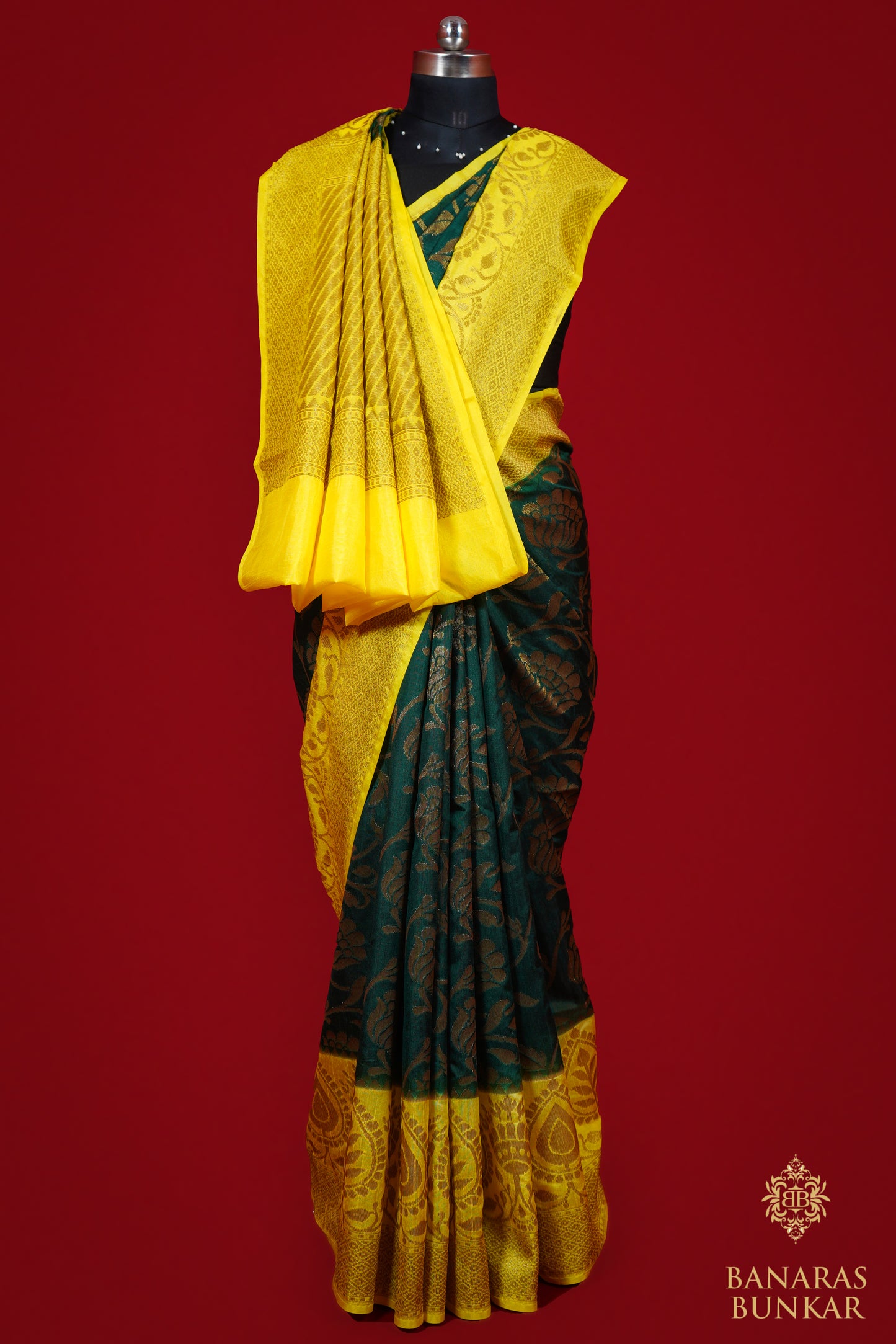 Banarasi Dupion silk Saree Flower Jaal Buta with Skirt Border Pattern