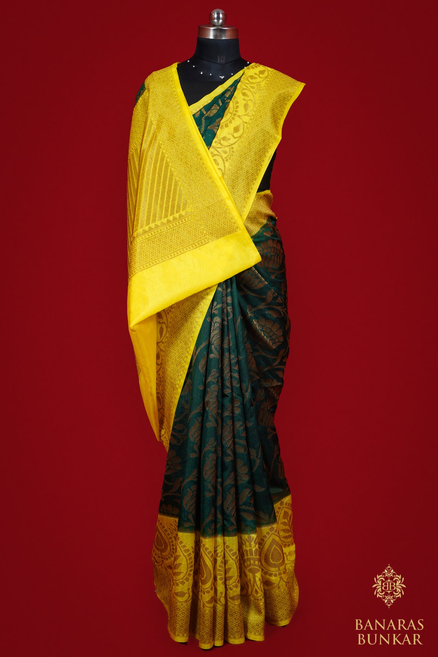 Banarasi Dupion silk Saree Flower Jaal Buta with Skirt Border Pattern