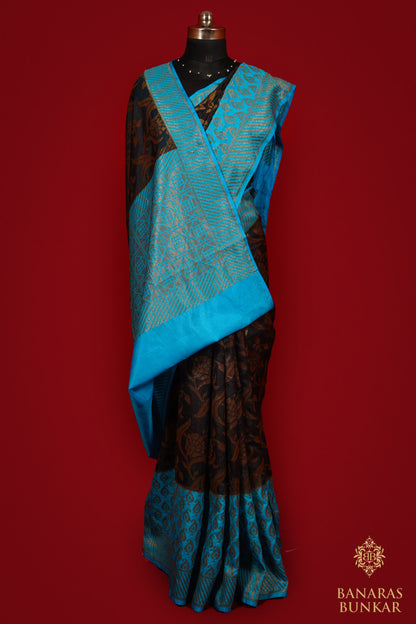 Banarasi Dupion silk Flower Jaal Buta with Skirt Border Pattern