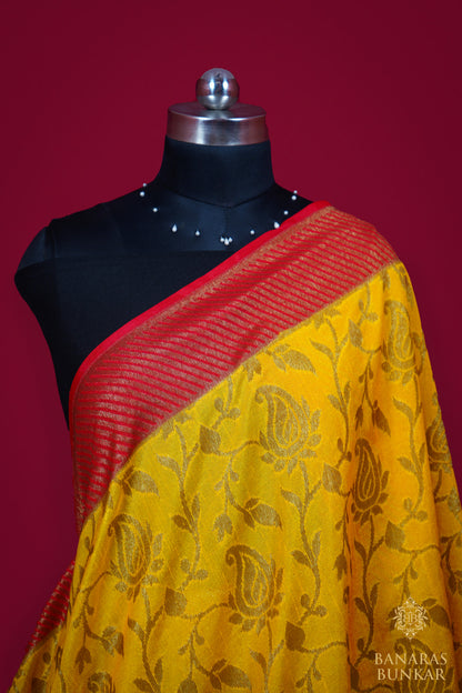 Banarasi Semi Dupion silk Flower Jaal Buta with Skirt Border Pattern