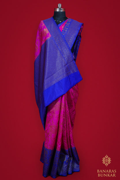 Banarasi Dupion silk Flower Jaal Buta with Skirt Border Pattern