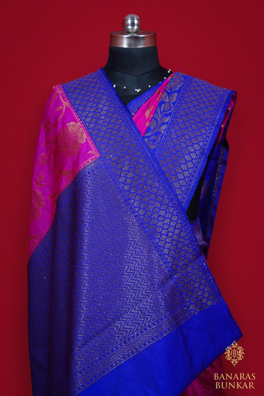 Banarasi Dupion silk Flower Jaal Buta with Skirt Border Pattern