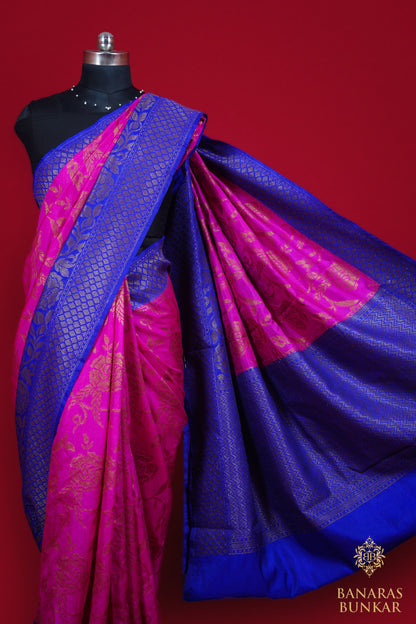 Banarasi Dupion silk Flower Jaal Buta with Skirt Border Pattern