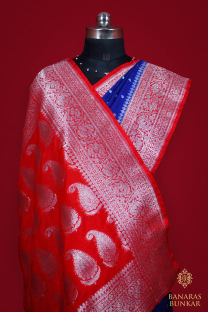 Banarasi Premium Georgette Katan silk saree Buti Pattern weaved at silver zari