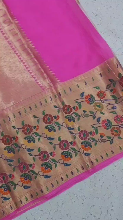 Banarasi Pure Kota Tussar silk saree with paithani skirt Border-  light & Rani