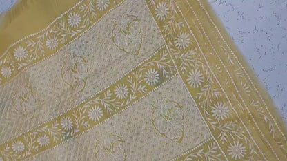 Banarasi Pure Chikankari organza silk saree - yellow