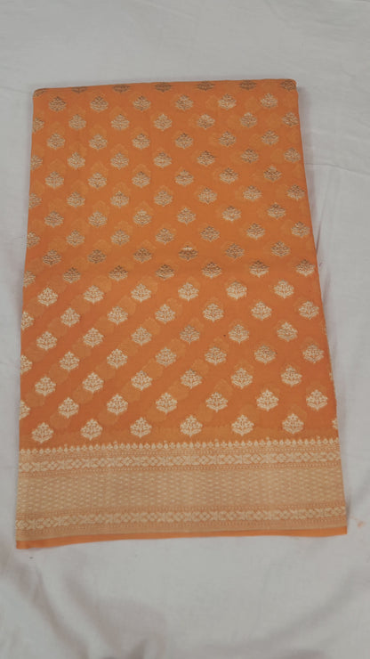 Banarasi Handloom Pure Khaddi Georgette Saree with Allover Buti & Water Zari Designer Pallu