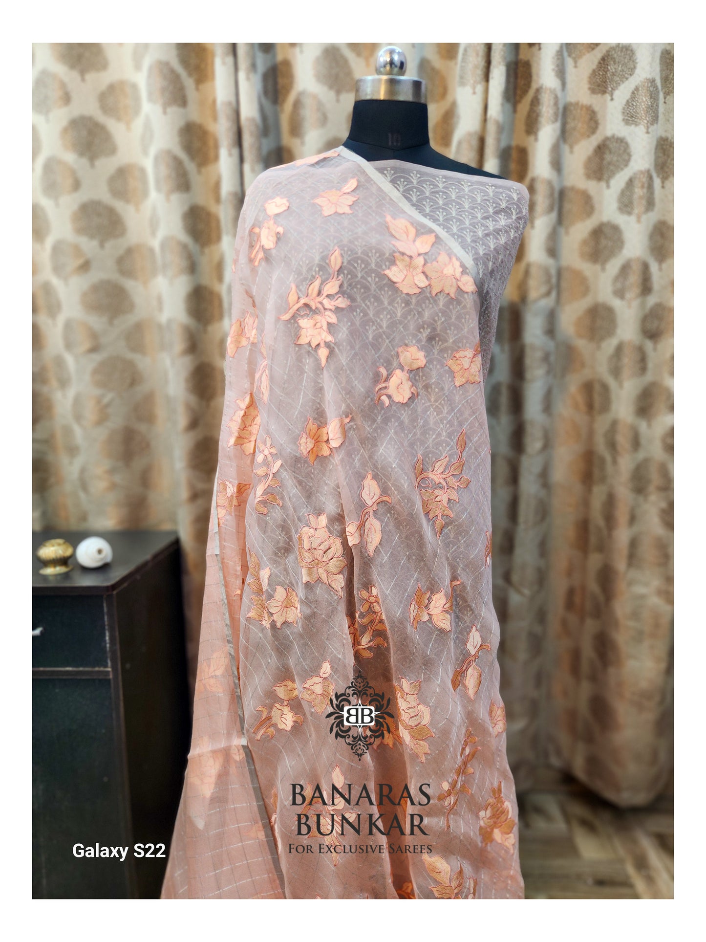 Banarasi Pure Chikankari Organza Silk Saree with Allover Floral Buta Resham Embroidery