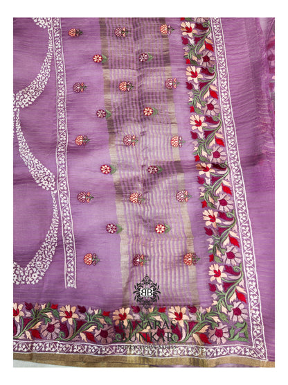 Banarasi Pure Organza Chikankari Silk Saree with Resham & Thread Embroidery