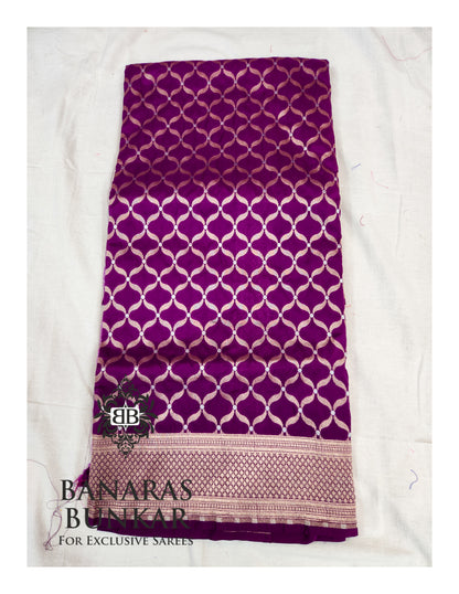 Banarasi Handloom Katan Silk Saree with Allover Chunar Jali & Almond Gold Zari Weaving