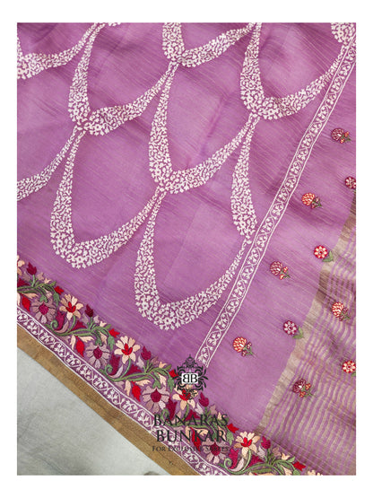 Banarasi Pure Organza Chikankari Silk Saree with Resham & Thread Embroidery