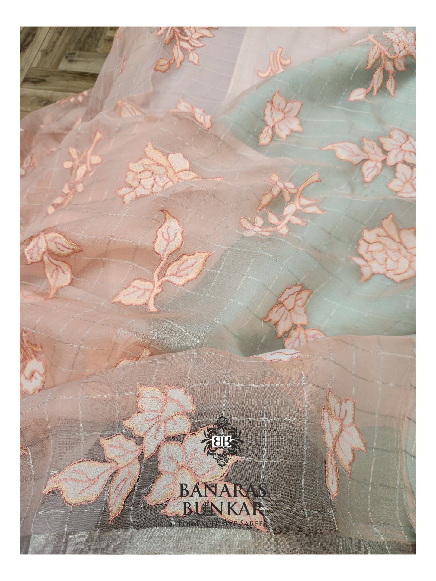 Banarasi Pure Chikankari Organza Silk Saree with Allover Floral Buta Resham Embroidery