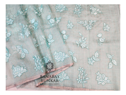 Banarasi Pure Chikankari Organza Silk Saree with Allover Floral Buta Resham Embroidery