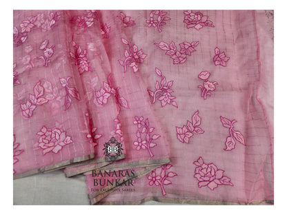 Banarasi Pure Chikankari Organza Silk Saree with Allover Floral Buta Resham Embroidery