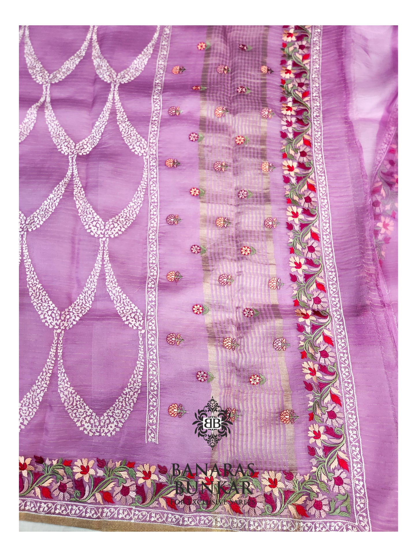 Banarasi Pure Organza Chikankari Silk Saree with Resham & Thread Embroidery