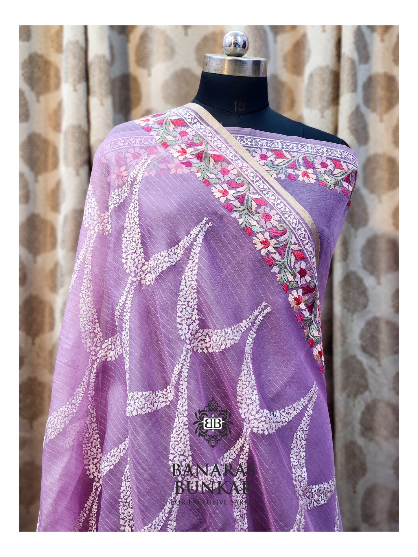 Banarasi Pure Organza Chikankari Silk Saree with Resham & Thread Embroidery