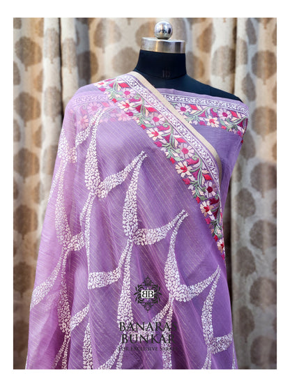 Banarasi Pure Organza Chikankari Silk Saree with Resham & Thread Embroidery