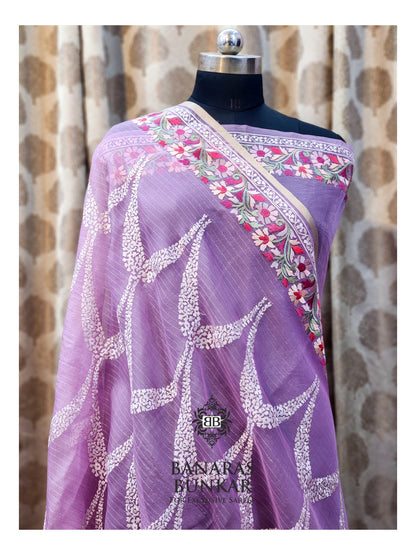 Banarasi Pure Organza Chikankari Silk Saree with Resham & Thread Embroidery