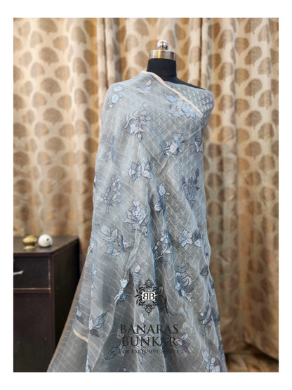 Banarasi Pure Chikankari Organza Silk Saree with Allover Floral Buta Resham Embroidery