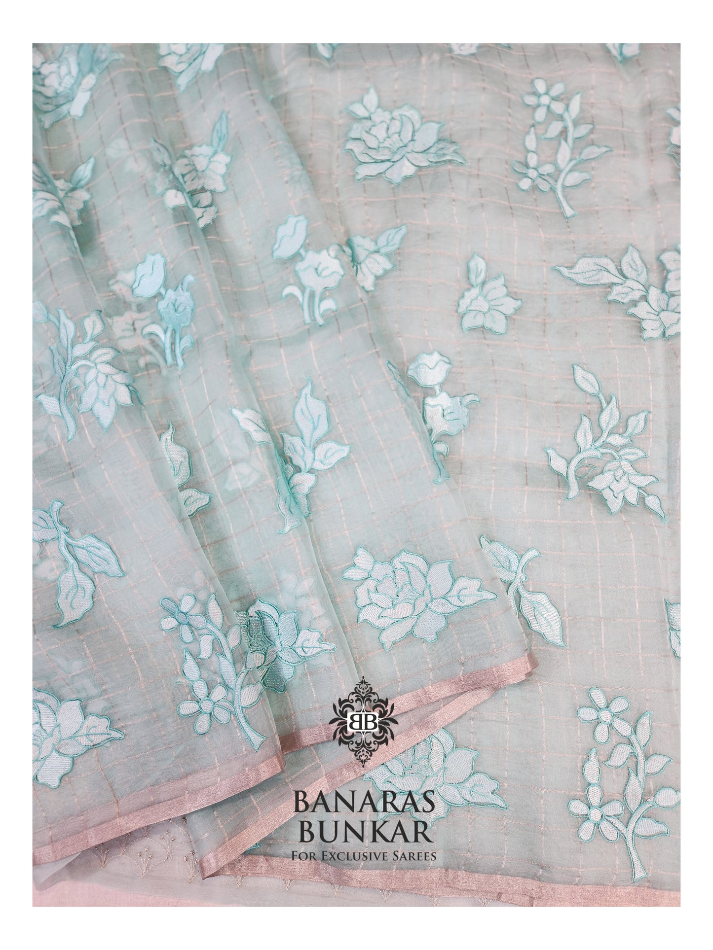 Banarasi Pure Chikankari Organza Silk Saree with Allover Floral Buta Resham Embroidery