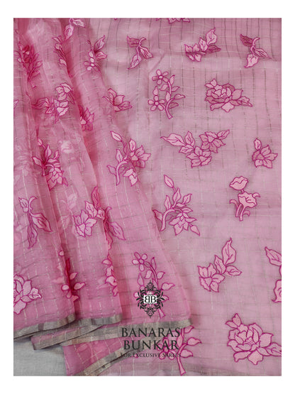 Banarasi Pure Chikankari Organza Silk Saree with Allover Floral Buta Resham Embroidery