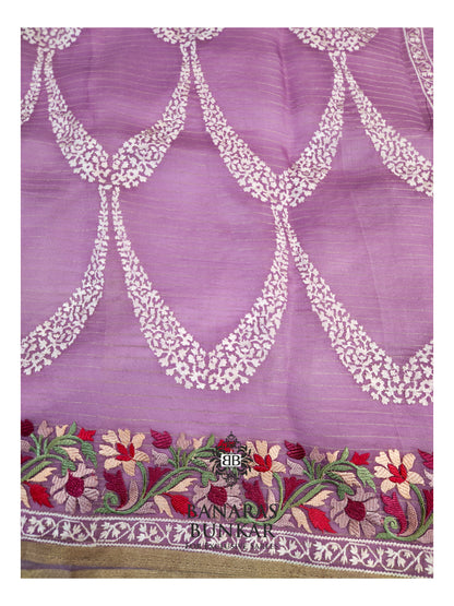 Banarasi Pure Organza Chikankari Silk Saree with Resham & Thread Embroidery