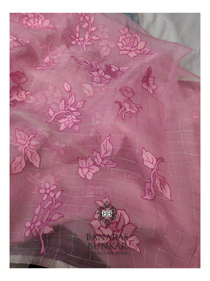 Banarasi Pure Chikankari Organza Silk Saree with Allover Floral Buta Resham Embroidery