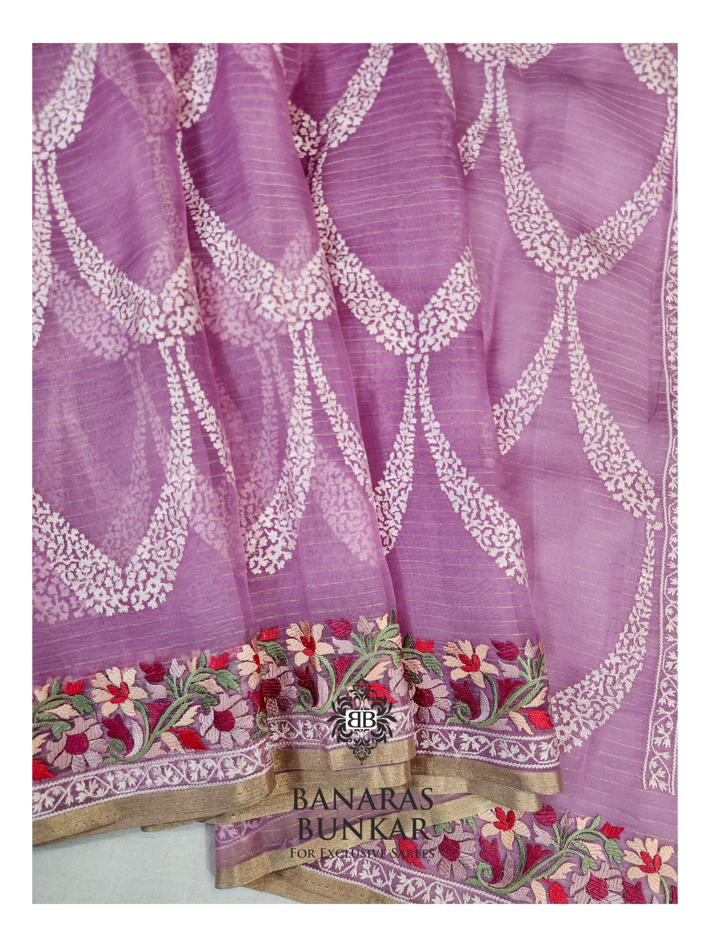 Banarasi Pure Organza Chikankari Silk Saree with Resham & Thread Embroidery