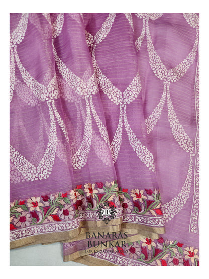 Banarasi Pure Organza Chikankari Silk Saree with Resham & Thread Embroidery