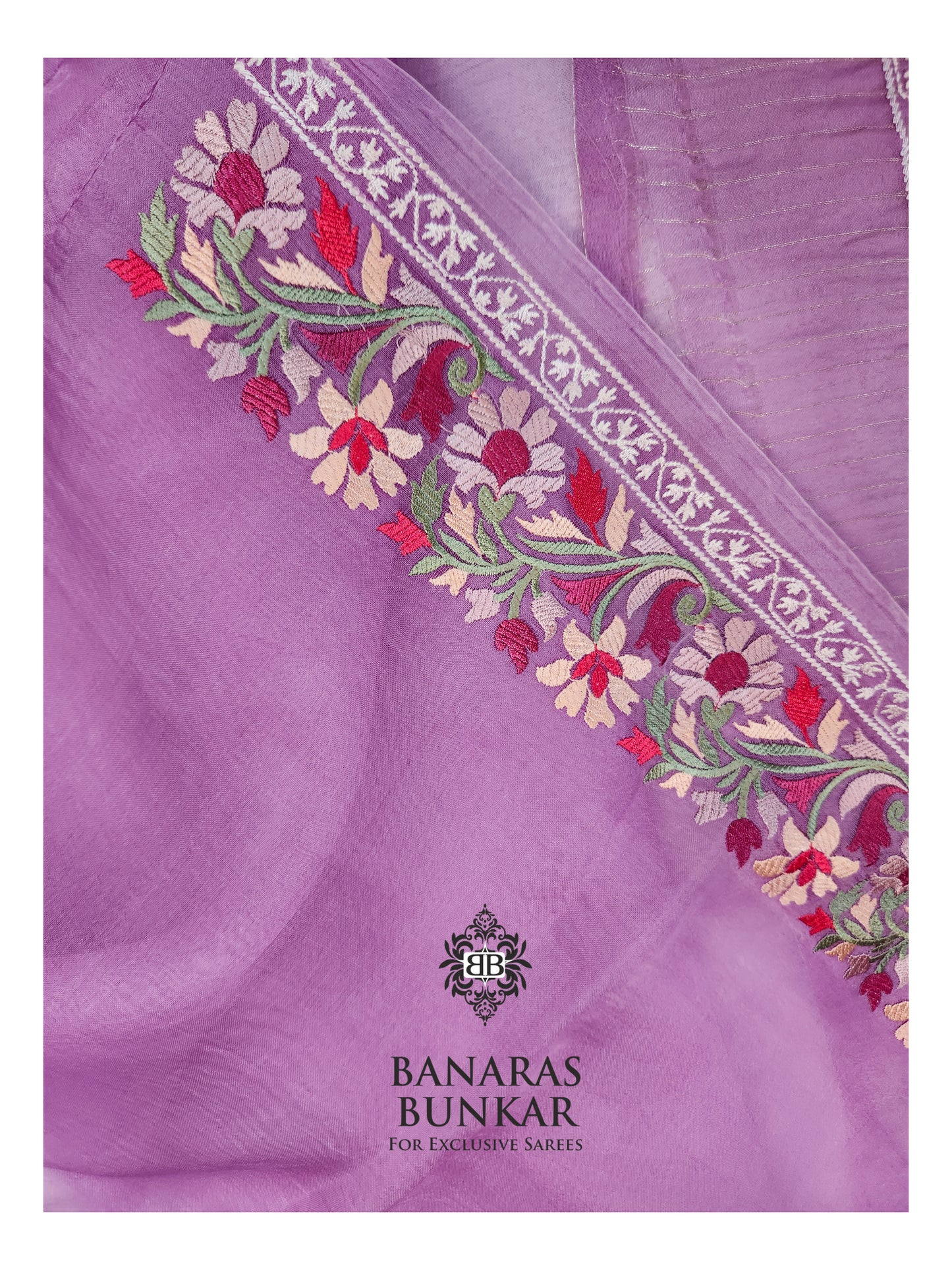 Banarasi Pure Organza Chikankari Silk Saree with Resham & Thread Embroidery
