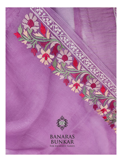 Banarasi Pure Organza Chikankari Silk Saree with Resham & Thread Embroidery