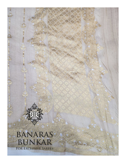 Banarasi Handloom Pure Khaddi Tussar Georgette Saree with Zari Buti & Intricate Border