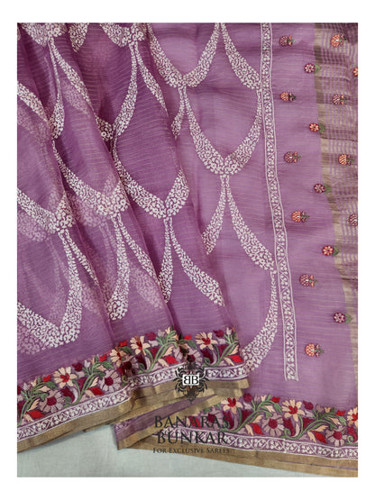 Banarasi Pure Organza Chikankari Silk Saree with Resham & Thread Embroidery