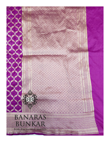 Banarasi Handloom Katan Silk Saree with Allover Chunar Jali & Almond Gold Zari Weaving
